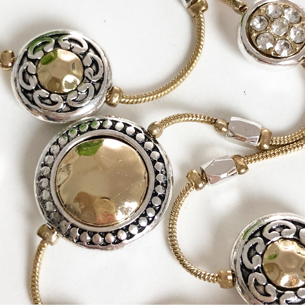 Three Stranded Silver and Gold Tone Beaded Adjustable Bracelet - Picture 6 of 16